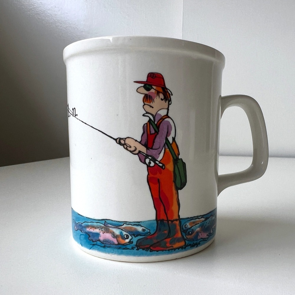 Vintage Enesco Fishing Definition Mug Beard McKie Well Defined Dictionary Japan
